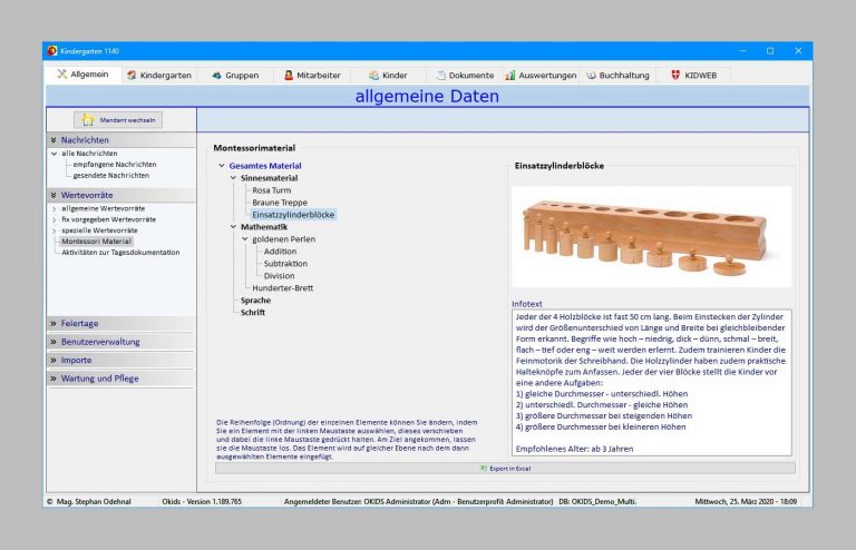 OKIDS Kindergartenverwaltung | Screenshot Administration